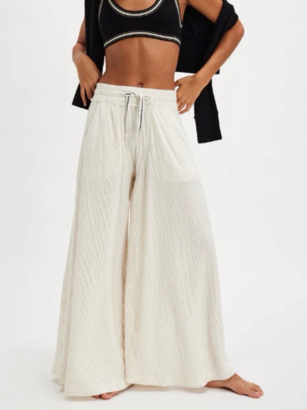 FREE PEOPLE gauzy Cream Wide Leg Lounge Pants